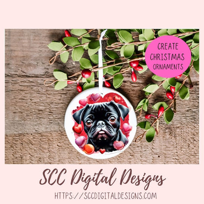 Black Pug PNG Digital Stickers, Dog Lover Gift, Pre-Cropped Print and Cut Stickers, Goodnotes Compatible Planner Accessories, Commercial Use
