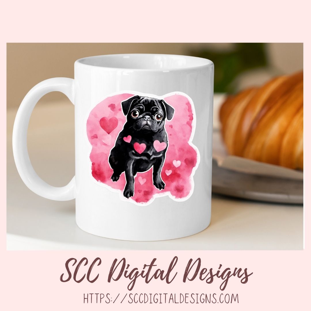 Black Pug PNG Digital Stickers, Dog Lover Gift, Pre-Cropped Print and Cut Stickers, Goodnotes Compatible Planner Accessories, Commercial Use
