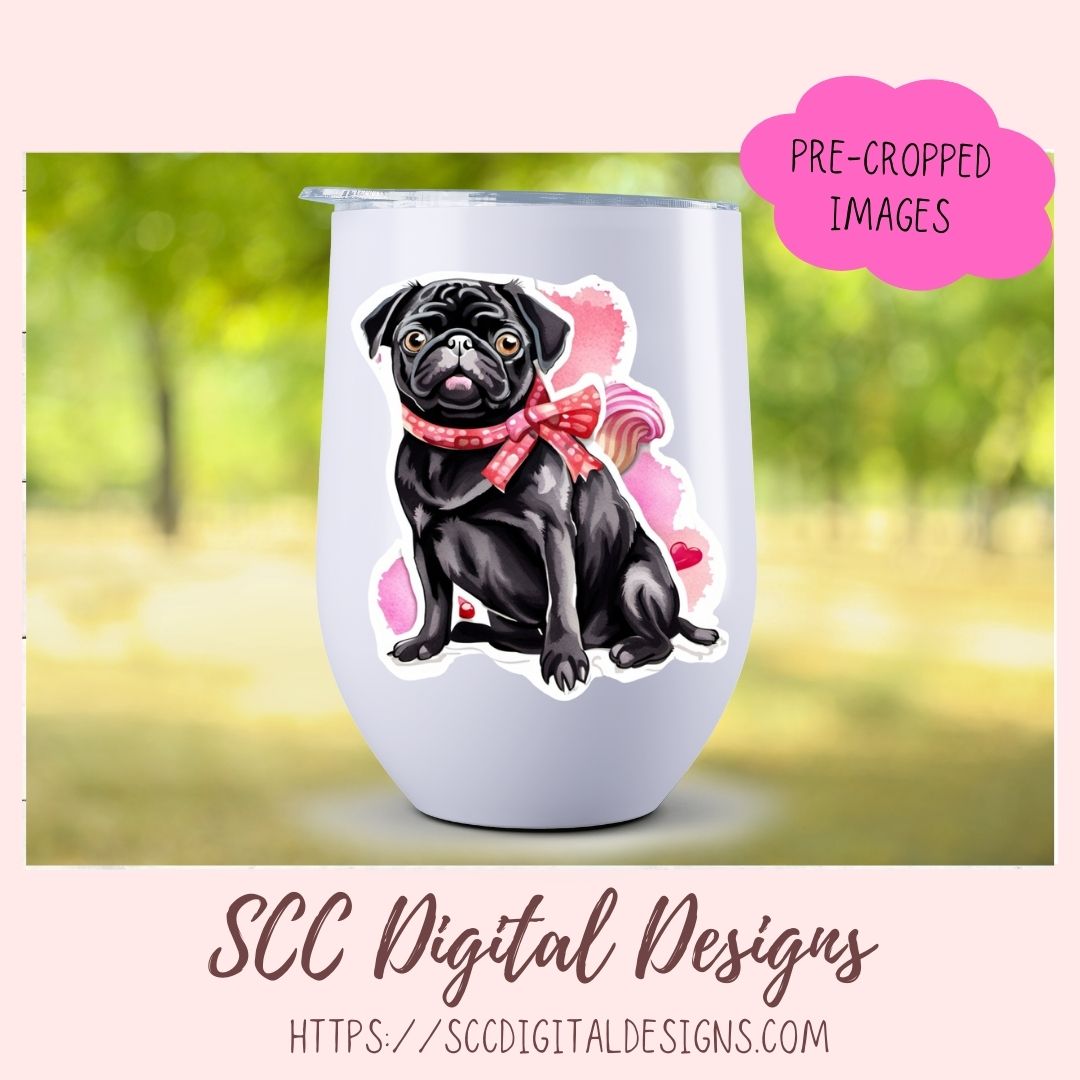 Black Pug PNG Digital Stickers, Dog Lover Gift, Pre-Cropped Print and Cut Stickers, Goodnotes Compatible Planner Accessories, Commercial Use