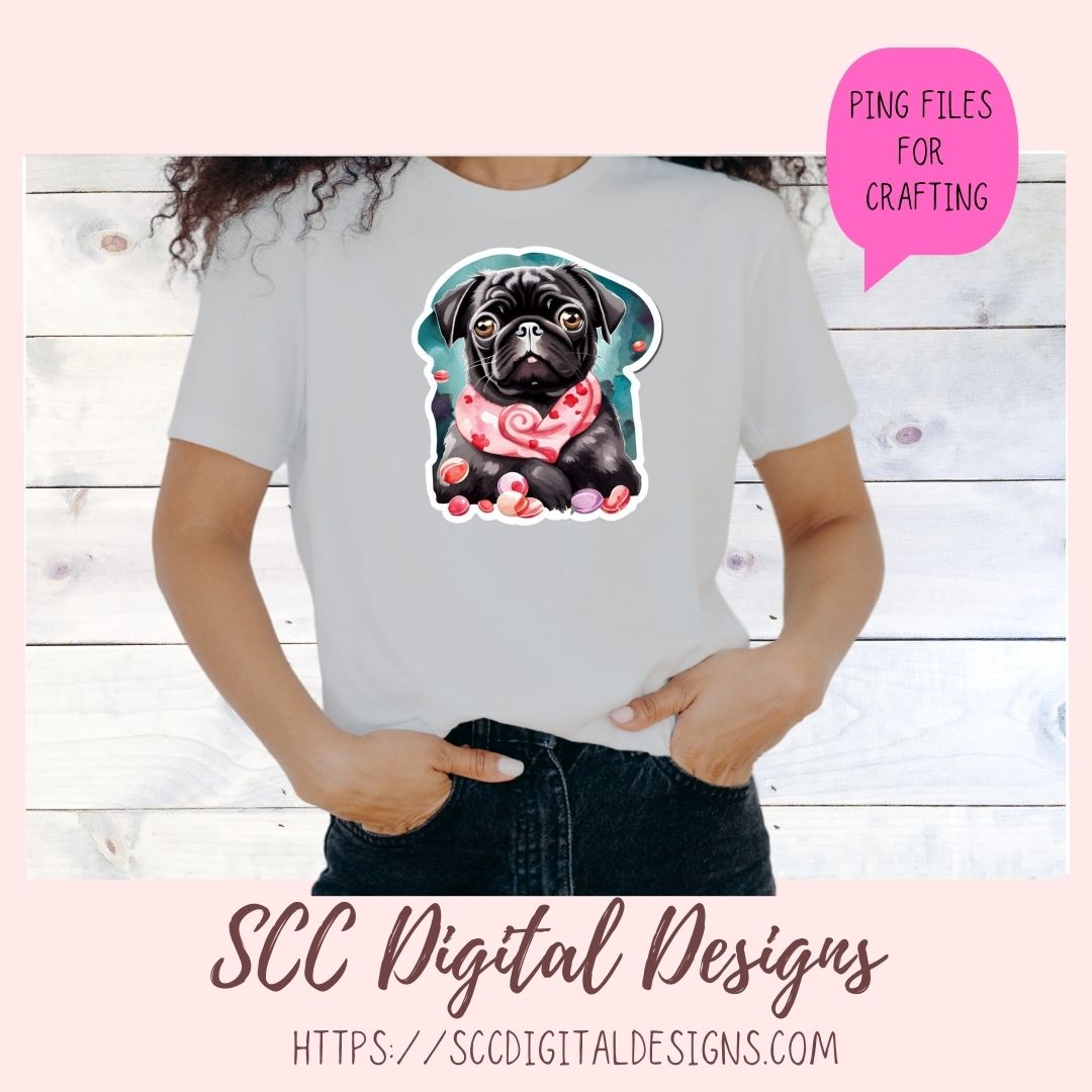 Black Pug PNG Digital Stickers, Dog Lover Gift, Pre-Cropped Print and Cut Stickers, Goodnotes Compatible Planner Accessories, Commercial Use
