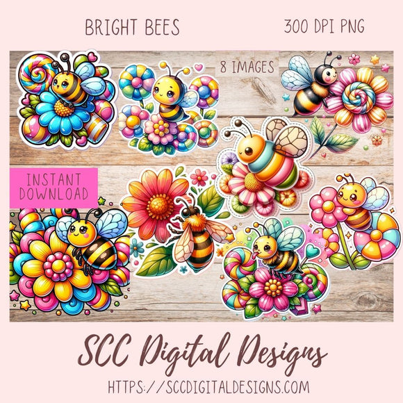 Kawaii Rainbow Bee Clipart PNG Bundle 8 - 300 dpi png images