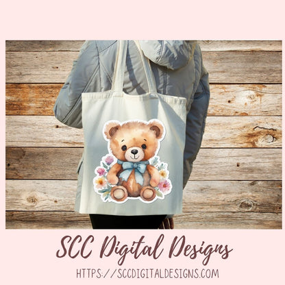 Whimsical Brown Bear PNG Stickers for Digital or Paper Planners, Pre-Cropped Goodnotes Compatable, Printable Clip Art Scrapbook Elements