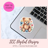 Whimsical Brown Bear PNG Stickers for Digital or Paper Planners, Pre-Cropped Goodnotes Compatable, Printable Clip Art Scrapbook Elements