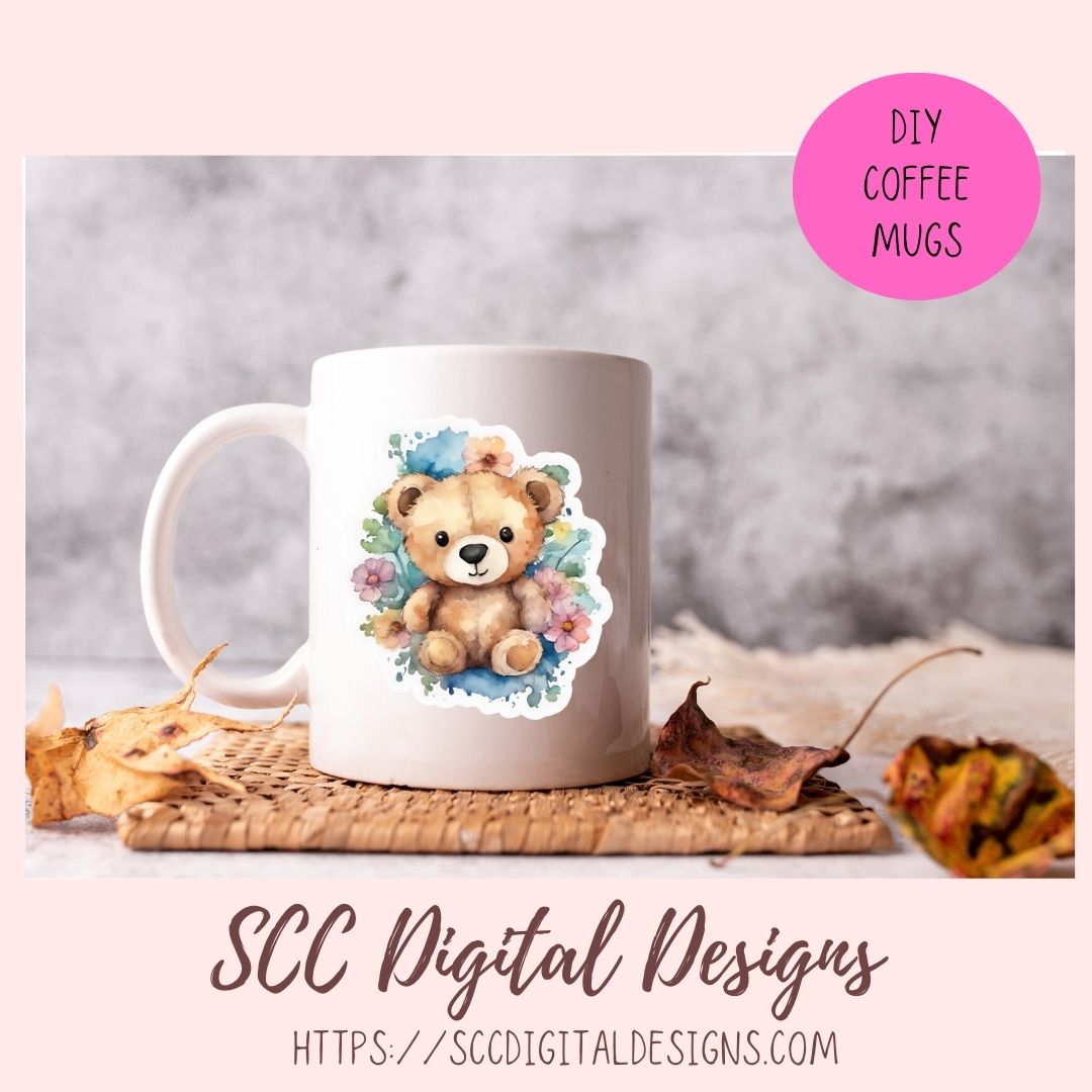Whimsical Brown Bear PNG Stickers for Digital or Paper Planners, Pre-Cropped Goodnotes Compatable, Printable Clip Art Scrapbook Elements