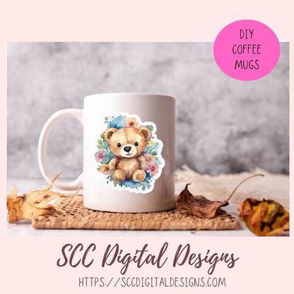 Whimsical Brown Bear PNG Stickers for Digital or Paper Planners, Pre-Cropped Goodnotes Compatable, Printable Clip Art Scrapbook Elements