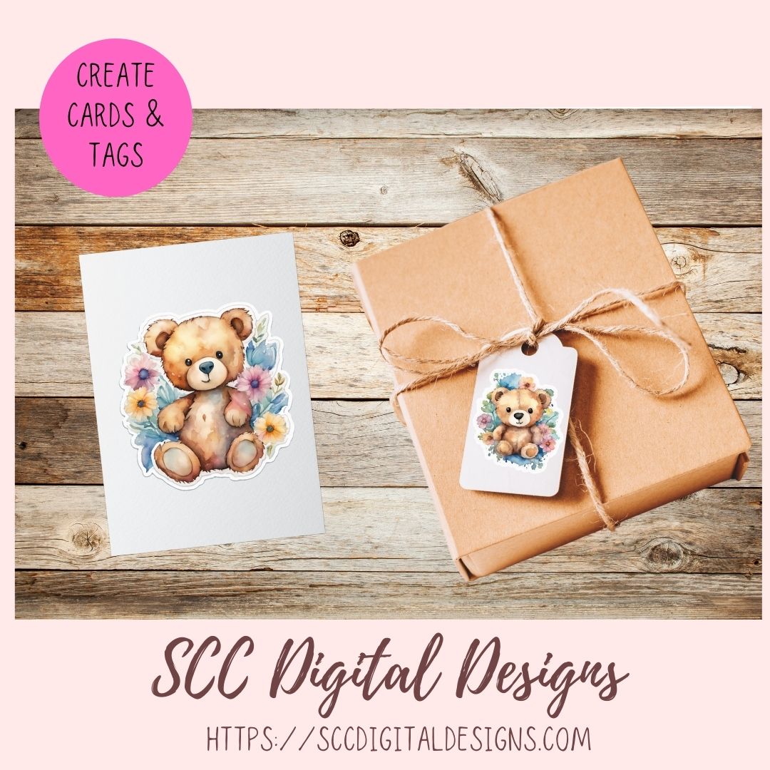 Whimsical Brown Bear PNG Stickers for Digital or Paper Planners, Pre-Cropped Goodnotes Compatable, Printable Clip Art Scrapbook Elements