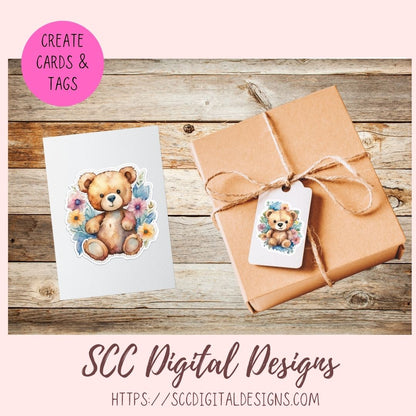 Whimsical Brown Bear PNG Stickers for Digital or Paper Planners, Pre-Cropped Goodnotes Compatable, Printable Clip Art Scrapbook Elements