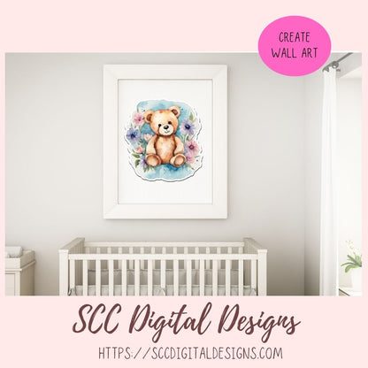 Whimsical Brown Bear PNG Stickers for Digital or Paper Planners, Pre-Cropped Goodnotes Compatable, Printable Clip Art Scrapbook Elements