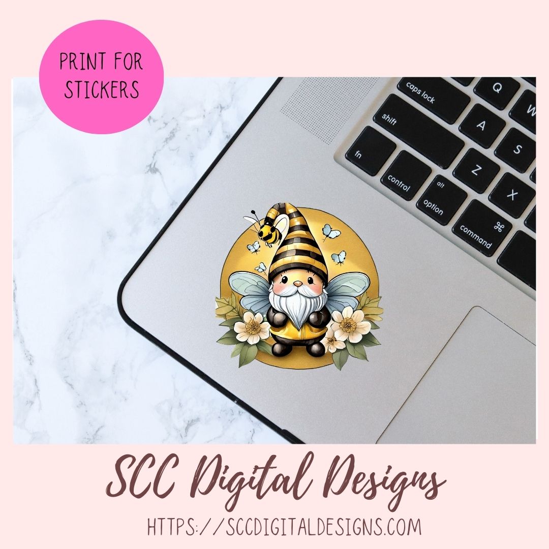 Bumble Bee Gnomes PNG, Flower Gnome Clipart for Stickers, Honey Bee Clip Art for DIY Greeting Cards, Gift Tags, Printable & Digital Planners