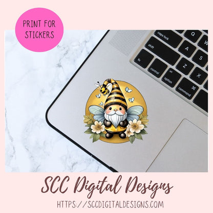 Bumble Bee Gnomes PNG, Flower Gnome Clipart for Stickers, Honey Bee Clip Art for DIY Greeting Cards, Gift Tags, Printable & Digital Planners