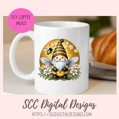 Bumble Bee Gnomes PNG, Flower Gnome Clipart for Stickers, Honey Bee Clip Art for DIY Greeting Cards, Gift Tags, Printable & Digital Planners