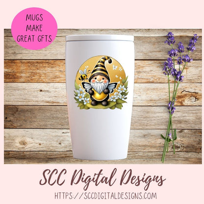 Bumble Bee Gnomes PNG, Flower Gnome Clipart for Stickers, Honey Bee Clip Art for DIY Greeting Cards, Gift Tags, Printable & Digital Planners