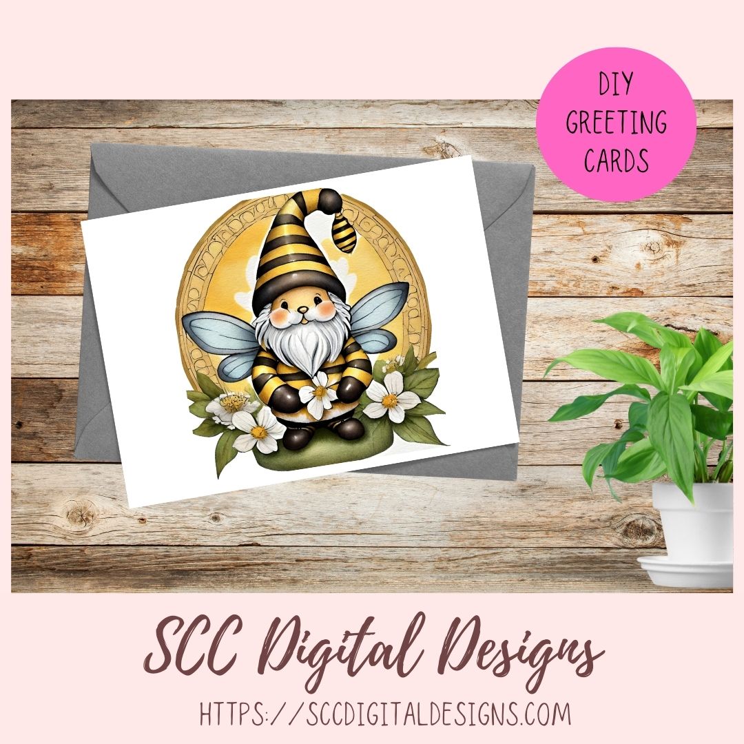 Bumble Bee Gnomes PNG, Flower Gnome Clipart for Stickers, Honey Bee Clip Art for DIY Greeting Cards, Gift Tags, Printable & Digital Planners