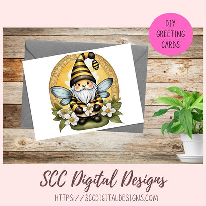 Bumble Bee Gnomes PNG, Flower Gnome Clipart for Stickers, Honey Bee Clip Art for DIY Greeting Cards, Gift Tags, Printable & Digital Planners