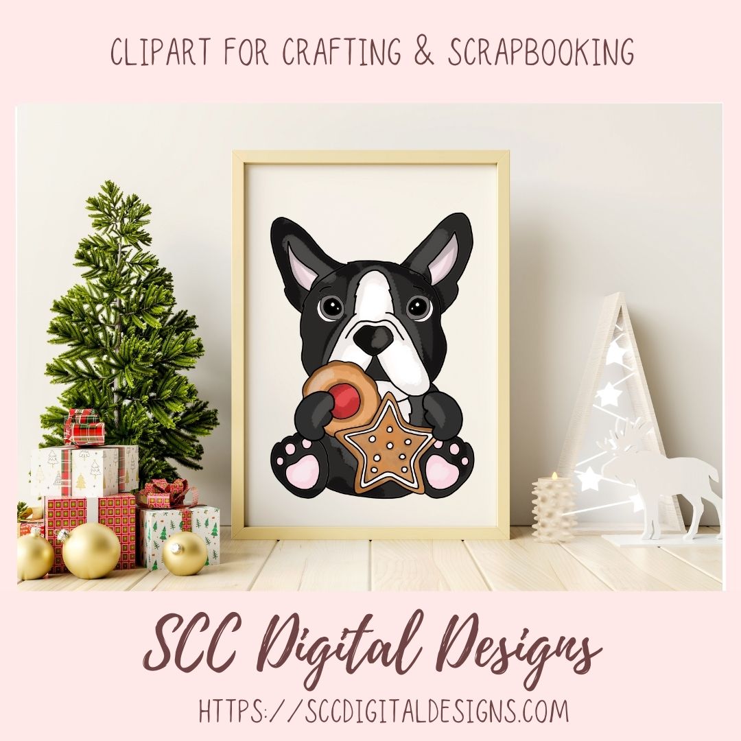 Boston Terrier Christmas Cookies PNG 6 designs in 300 dpi png format