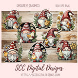 Cute Chicken Gnome Stickers PNGs for Digital and Printable Planners, Bullet Journals, Scrapbooking, Laptops, Hippy Gnomes Gift for Women
