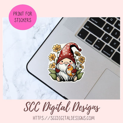 Cute Chicken Gnome Stickers PNGs for Digital and Printable Planners, Bullet Journals, Scrapbooking, Laptops, Hippy Gnomes Gift for Women