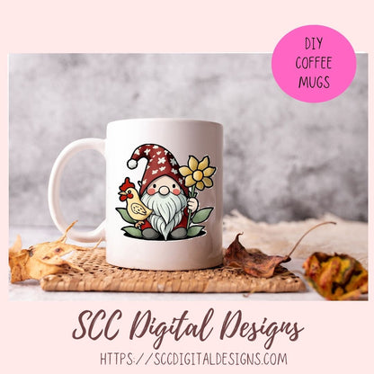 Cute Chicken Gnome Stickers PNGs for Digital and Printable Planners, Bullet Journals, Scrapbooking, Laptops, Hippy Gnomes Gift for Women