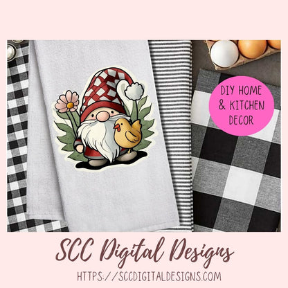 Cute Chicken Gnome Stickers PNGs for Digital and Printable Planners, Bullet Journals, Scrapbooking, Laptops, Hippy Gnomes Gift for Women