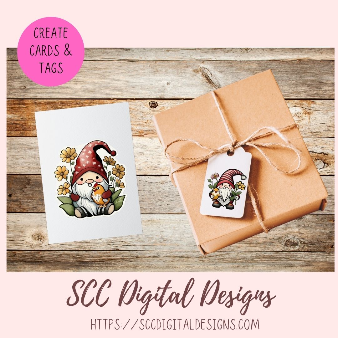 Cute Chicken Gnome Stickers PNGs for Digital and Printable Planners, Bullet Journals, Scrapbooking, Laptops, Hippy Gnomes Gift for Women