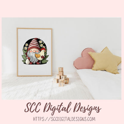 Cute Chicken Gnome Stickers PNGs for Digital and Printable Planners, Bullet Journals, Scrapbooking, Laptops, Hippy Gnomes Gift for Women