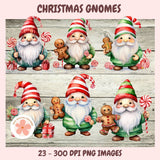 Christmas Gnomes Clipart Bundle, Whimsical Santa Gnomes, Gingerbread Cookies, Stockings & Candy Cane PNGs for DIY Crafts, Stickers & Scrapbooking