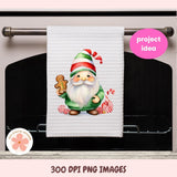 Christmas Gnomes Clipart Bundle, Whimsical Santa Gnomes, Gingerbread Cookies, Stockings & Candy Cane PNGs for DIY Crafts, Stickers & Scrapbooking