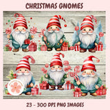 Christmas Gnomes Clipart Bundle, Whimsical Santa Gnomes, Gingerbread Cookies, Stockings & Candy Cane PNGs for DIY Crafts, Stickers & Scrapbooking