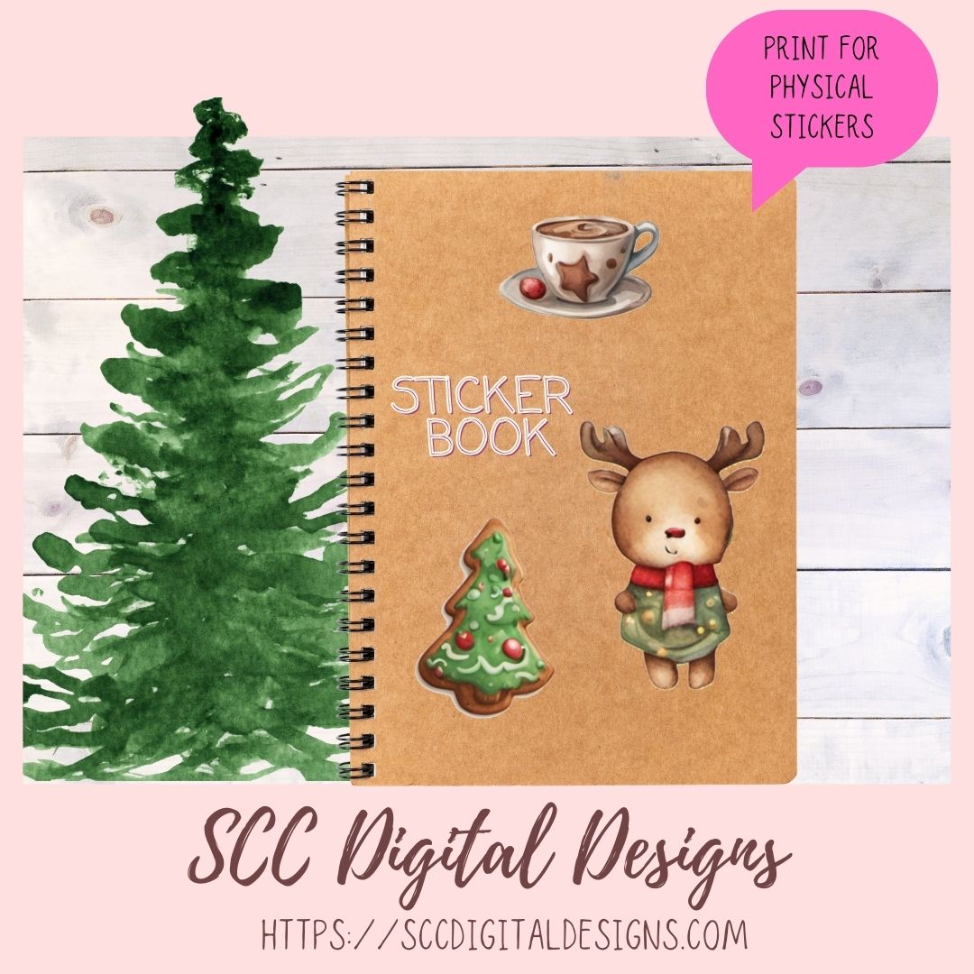 Cute Christmas Cookies Stickers for Digital or Paper Planners, Cocoa Mugs Pre-Cropped Clipart Printable Stickers for Women, Kids, Journals & Scrapbooking