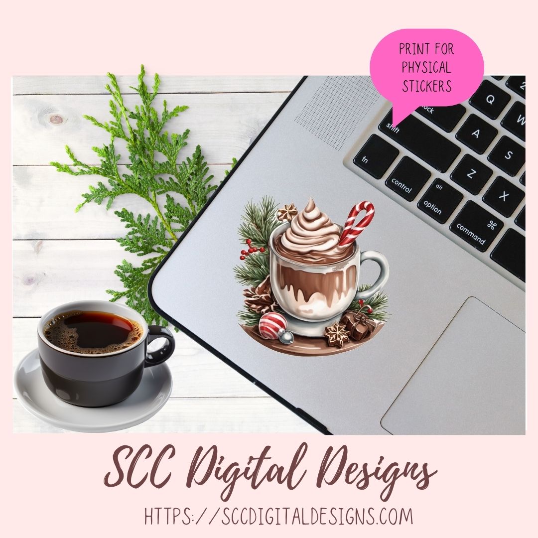 Cute Christmas Eve Cocoa Stickers for Digital or Paper Planners, Pre-Cropped Clipart Printable Stickers for Women, Journal and Scrapbooking