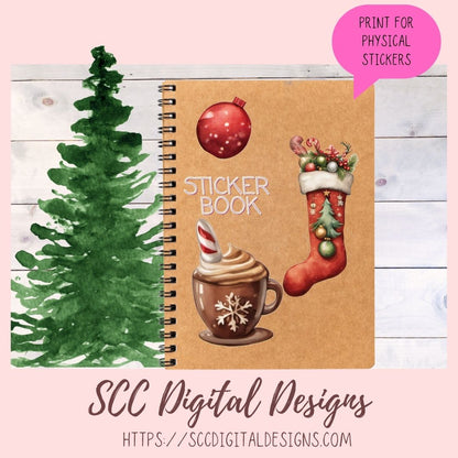 Cute Christmas Eve Cocoa Stickers for Digital or Paper Planners, Pre-Cropped Clipart Printable Stickers for Women, Journal and Scrapbooking