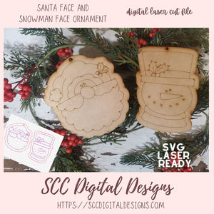 Magical Christmas Faces: Exclusive Santa & Snowman Face Ornaments SVG Laser Designs for Glowforge & Laser Cutters, Instant Download Digital Woodworking Pattern
