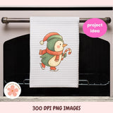 Towel with a cartoon penguin design hanging on an oven handle, labeled 'project idea'.