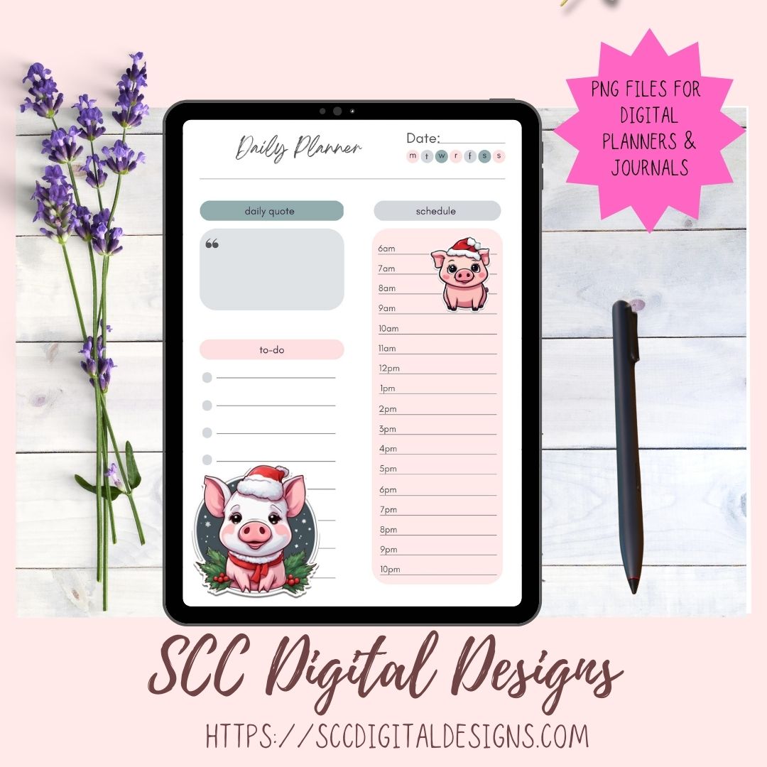 Cute Christmas Pigs Stickers for Digital or Paper Planners, Farm Animals Pre-Cropped Clipart, DIY Wall Art, Mugs, Tumblers & More! Printable Stickers for Women, Kids, Journals & Scrapbooking