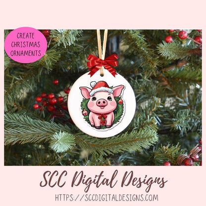 Cute Christmas Pigs Stickers for Digital or Paper Planners, Farm Animals Pre-Cropped Clipart, DIY Wall Art, Mugs, Tumblers & More! Printable Stickers for Women, Kids, Journals & Scrapbooking