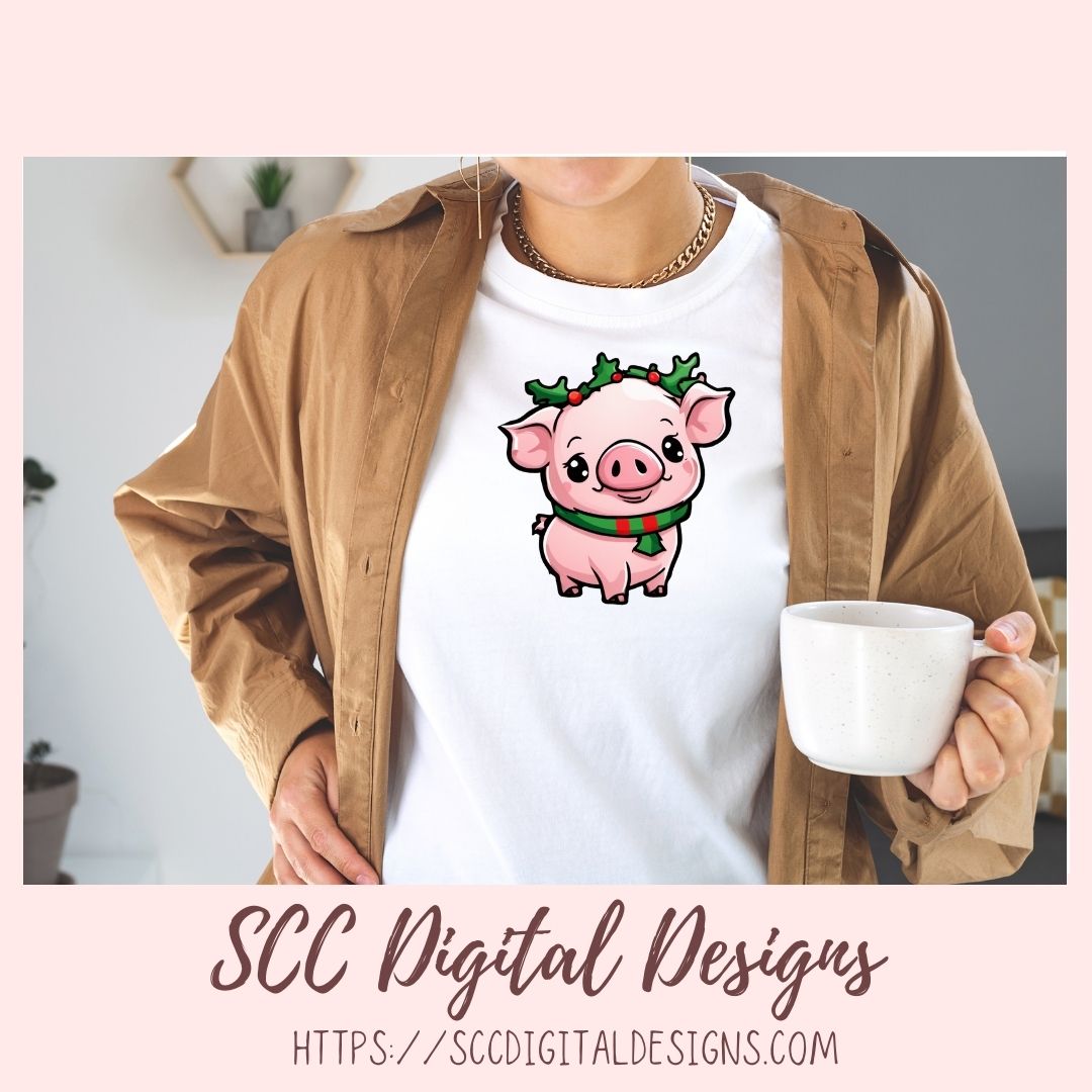 Cute Christmas Pigs Stickers for Digital or Paper Planners, Farm Animals Pre-Cropped Clipart, DIY Wall Art, Mugs, Tumblers & More! Printable Stickers for Women, Kids, Journals & Scrapbooking