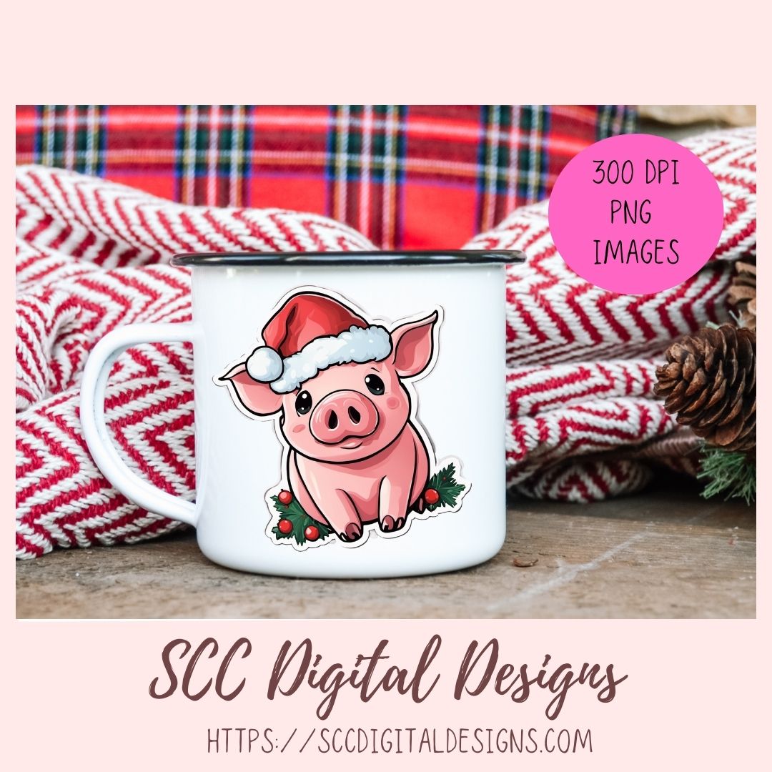 Cute Christmas Pigs Stickers for Digital or Paper Planners, Farm Animals Pre-Cropped Clipart, DIY Wall Art, Mugs, Tumblers & More! Printable Stickers for Women, Kids, Journals & Scrapbooking