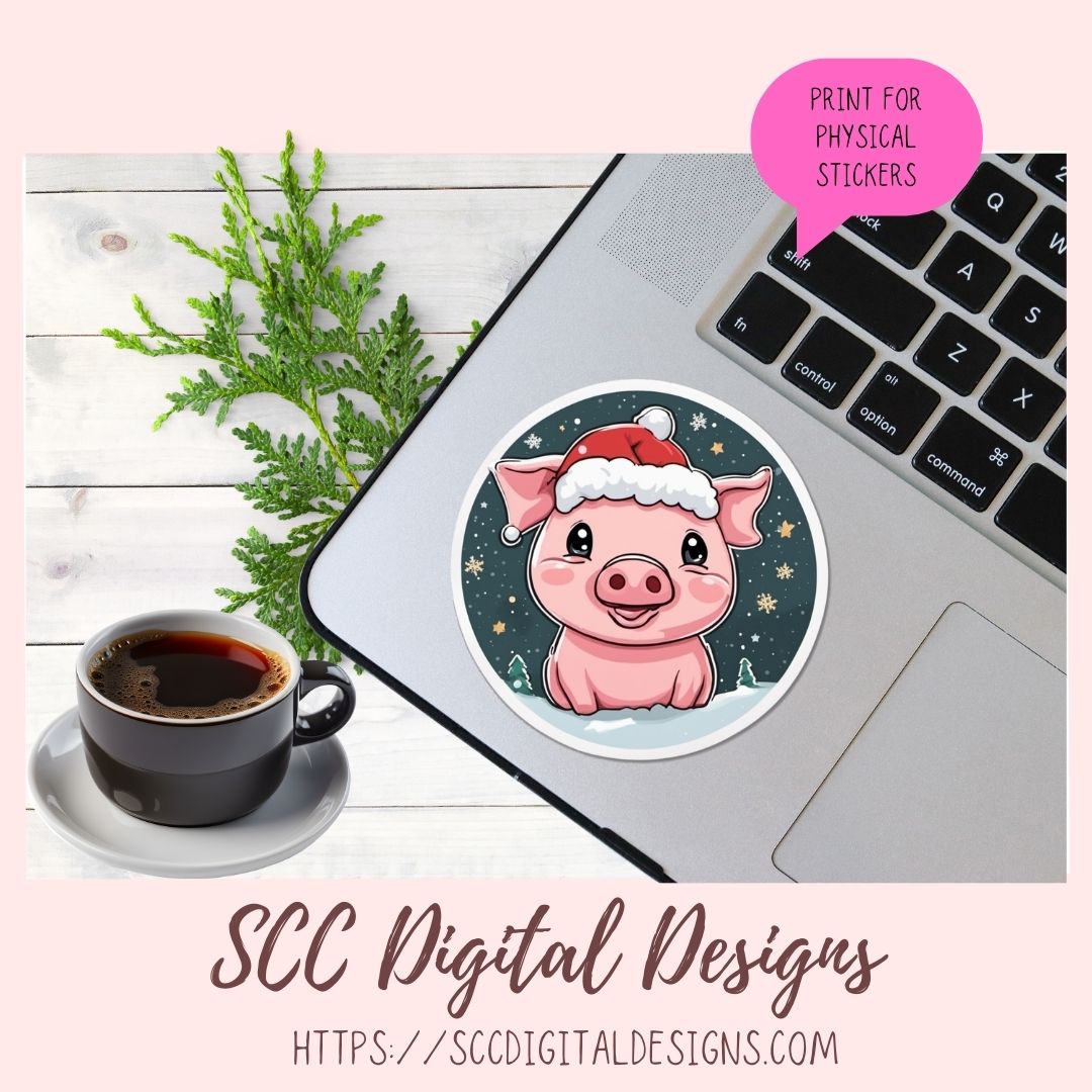 Cute Christmas Pigs Stickers for Digital or Paper Planners, Farm Animals Pre-Cropped Clipart, DIY Wall Art, Mugs, Tumblers & More! Printable Stickers for Women, Kids, Journals & Scrapbooking