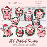Cute Christmas Pigs Stickers for Digital or Paper Planners, Farm Animals Pre-Cropped Clipart, DIY Wall Art, Mugs, Tumblers & More! Printable Stickers for Women, Kids, Journals & Scrapbooking