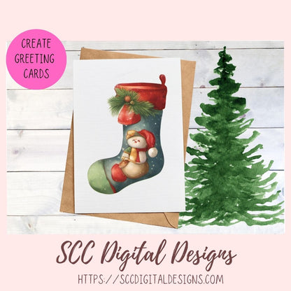 Whimsical Christmas Stockings Stickers for Digital or Paper Planners, Pre-Cropped Printable Clipart for Women, Journals and Scrapbooking