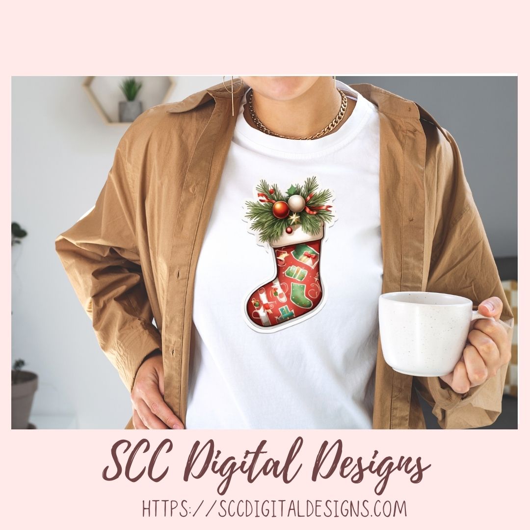 Whimsical Christmas Stockings Stickers for Digital or Paper Planners, Pre-Cropped Printable Clipart for Women, Journals and Scrapbooking