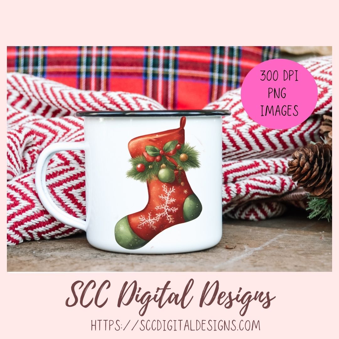 Whimsical Christmas Stockings Stickers for Digital or Paper Planners, Pre-Cropped Printable Clipart for Women, Journals and Scrapbooking