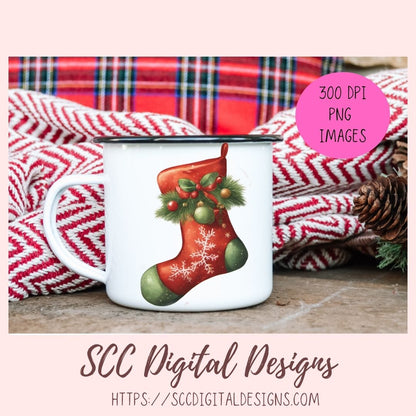 Whimsical Christmas Stockings Stickers for Digital or Paper Planners, Pre-Cropped Printable Clipart for Women, Journals and Scrapbooking