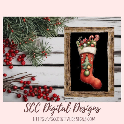 Whimsical Christmas Stockings Stickers for Digital or Paper Planners, Pre-Cropped Printable Clipart for Women, Journals and Scrapbooking