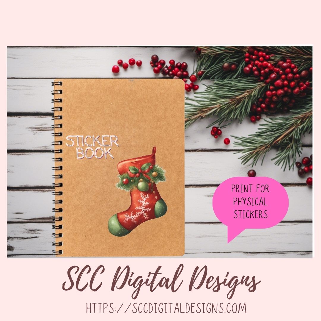 Whimsical Christmas Stockings Stickers for Digital or Paper Planners, Pre-Cropped Printable Clipart for Women, Journals and Scrapbooking