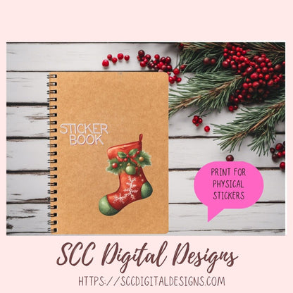 Whimsical Christmas Stockings Stickers for Digital or Paper Planners, Pre-Cropped Printable Clipart for Women, Journals and Scrapbooking