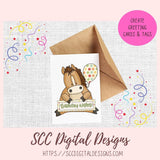 Cute Horse Clipart for Sublimation, Birthday PNG for Girls, Balloons Cupcakes, Farm Animal Clip Art, DIY Party Invitations and Tags for Kids