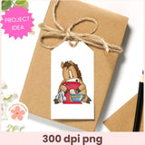 Gift box with a cartoon horse tag and 'Project Idea' label.