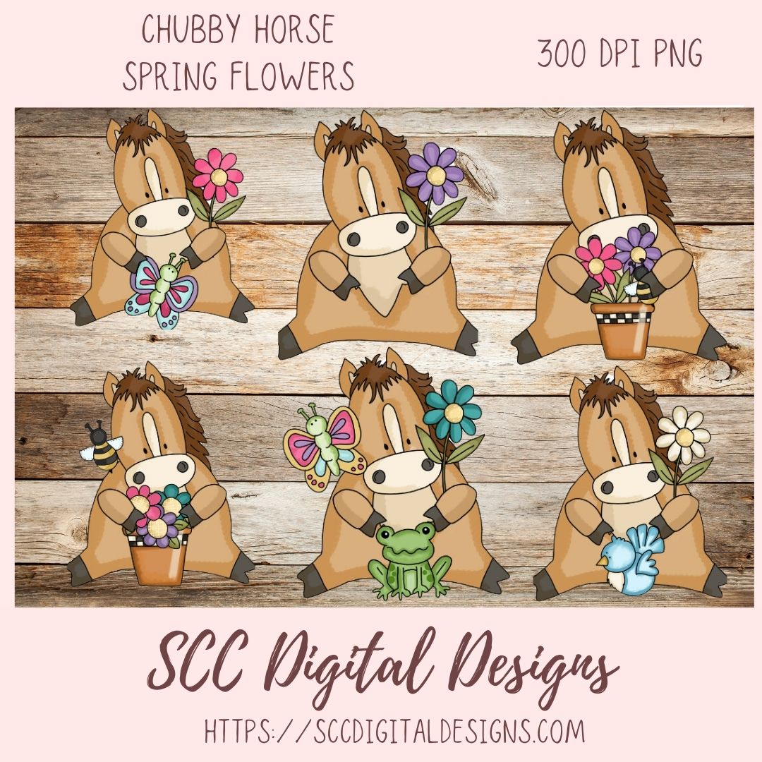 Horse PNG files for Sublimation Tumblers, Spring Flowers Clip Art for Stickers for Kid's Printable Wall Art for Girls Room Animal Lover Gift