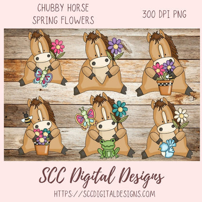 Horse PNG files for Sublimation Tumblers, Spring Flowers Clip Art for Stickers for Kid's Printable Wall Art for Girls Room Animal Lover Gift